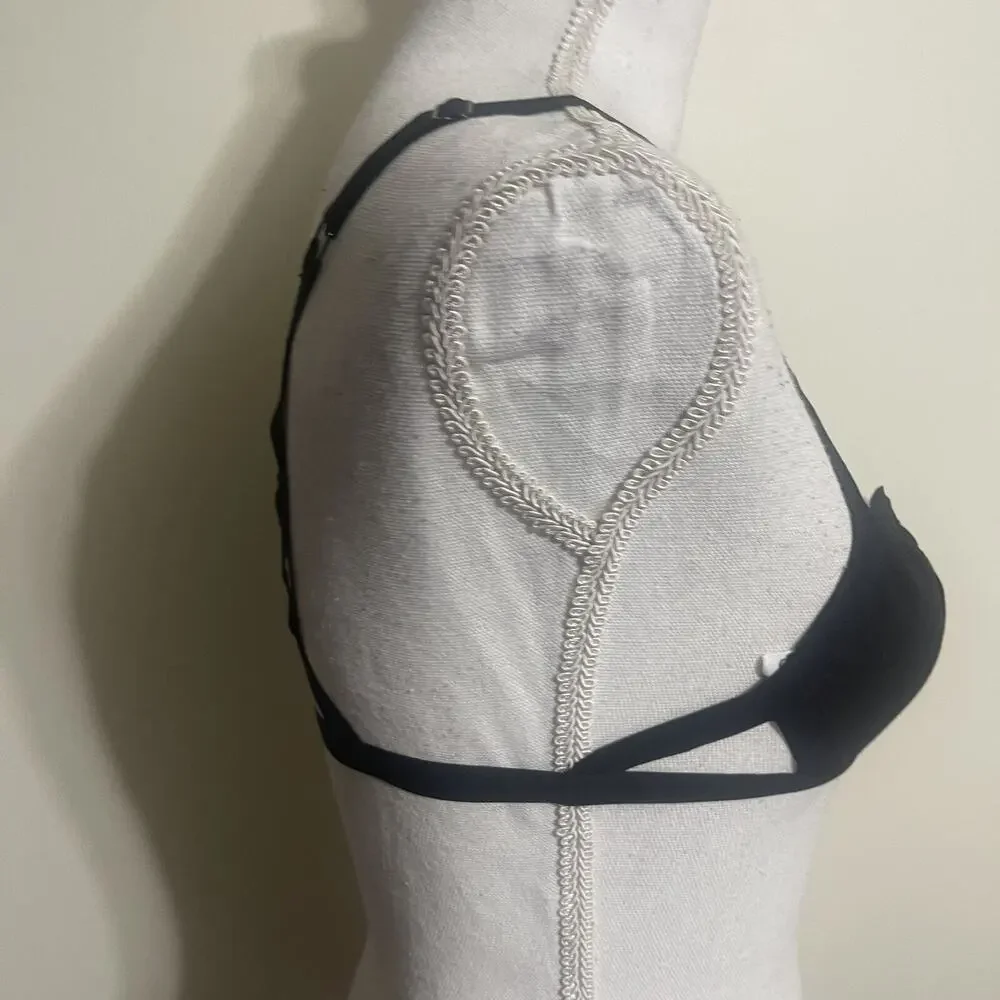 1 Sexy Bra Cross Lines Sexy Strappy Back Lightweight Lingerie No Pad MEDIU Black